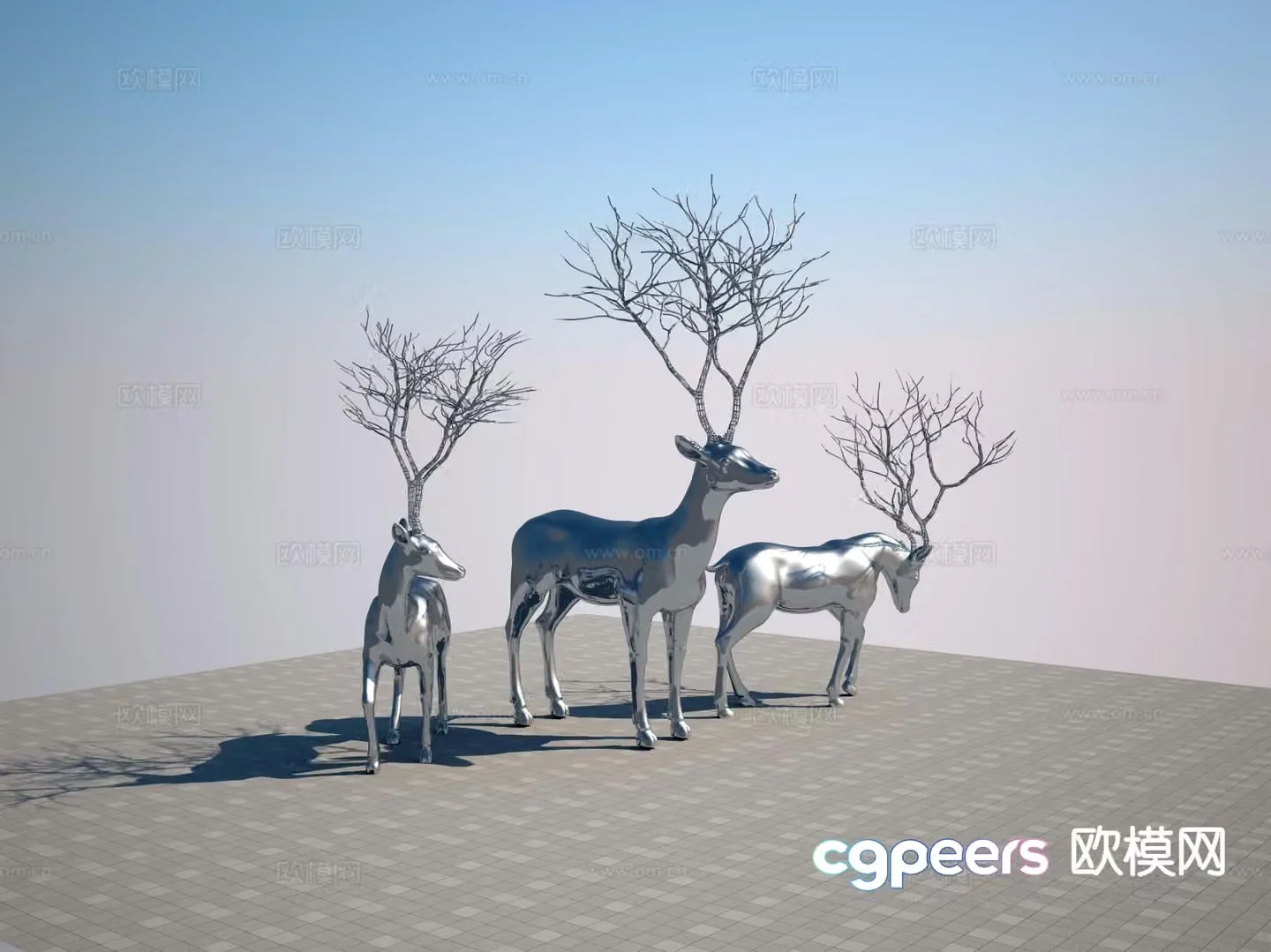 Stainless steel deer sculpture square sculpture 3d model