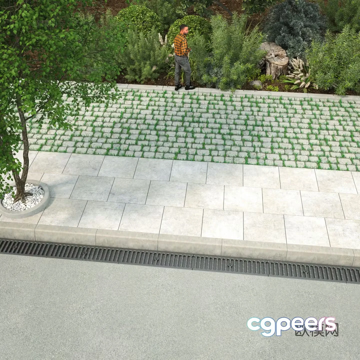 Modern Road Street Road Park Person Road 3D Model