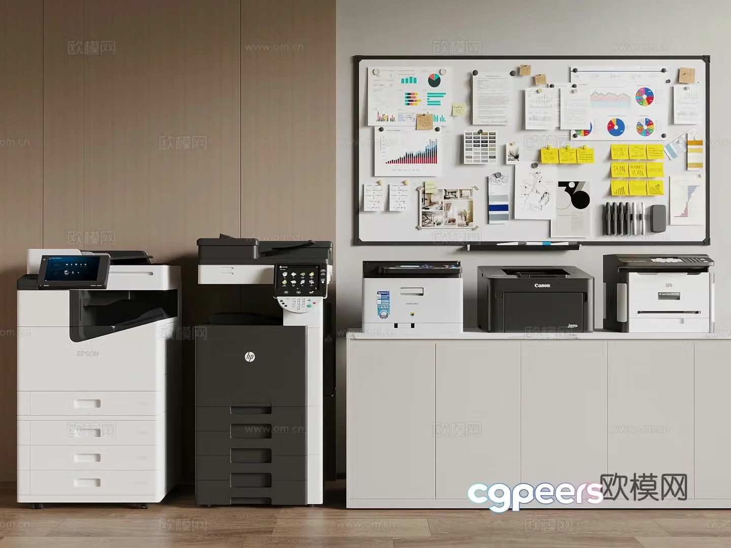 Modern office supplies paper shredder office whiteboard 3d model