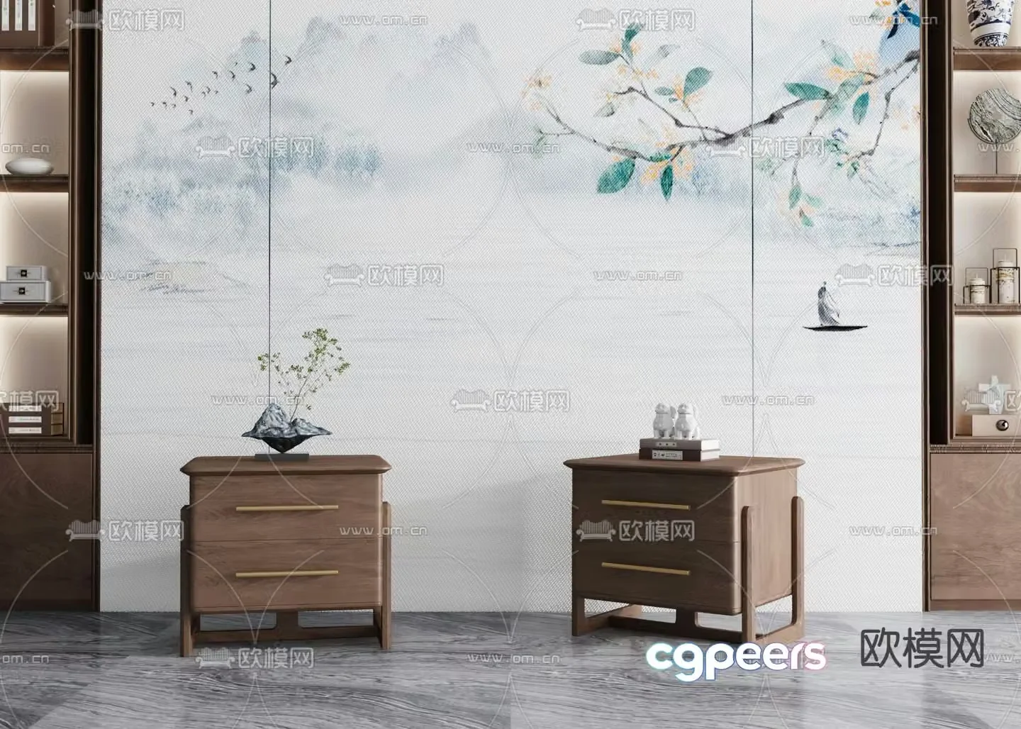 New Chinese style bedside table 3d model