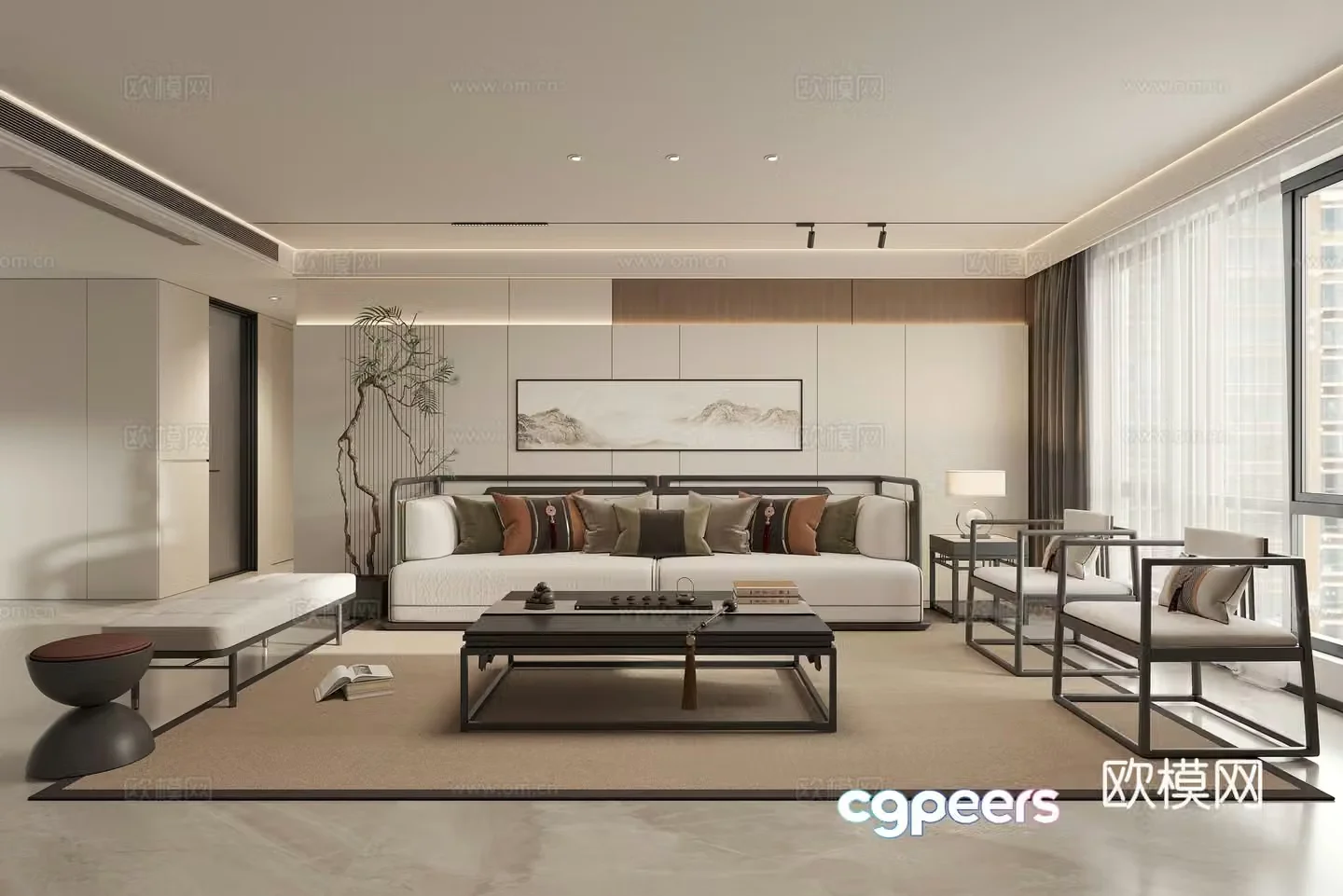 New Chinese Zen Living Room 3D Model