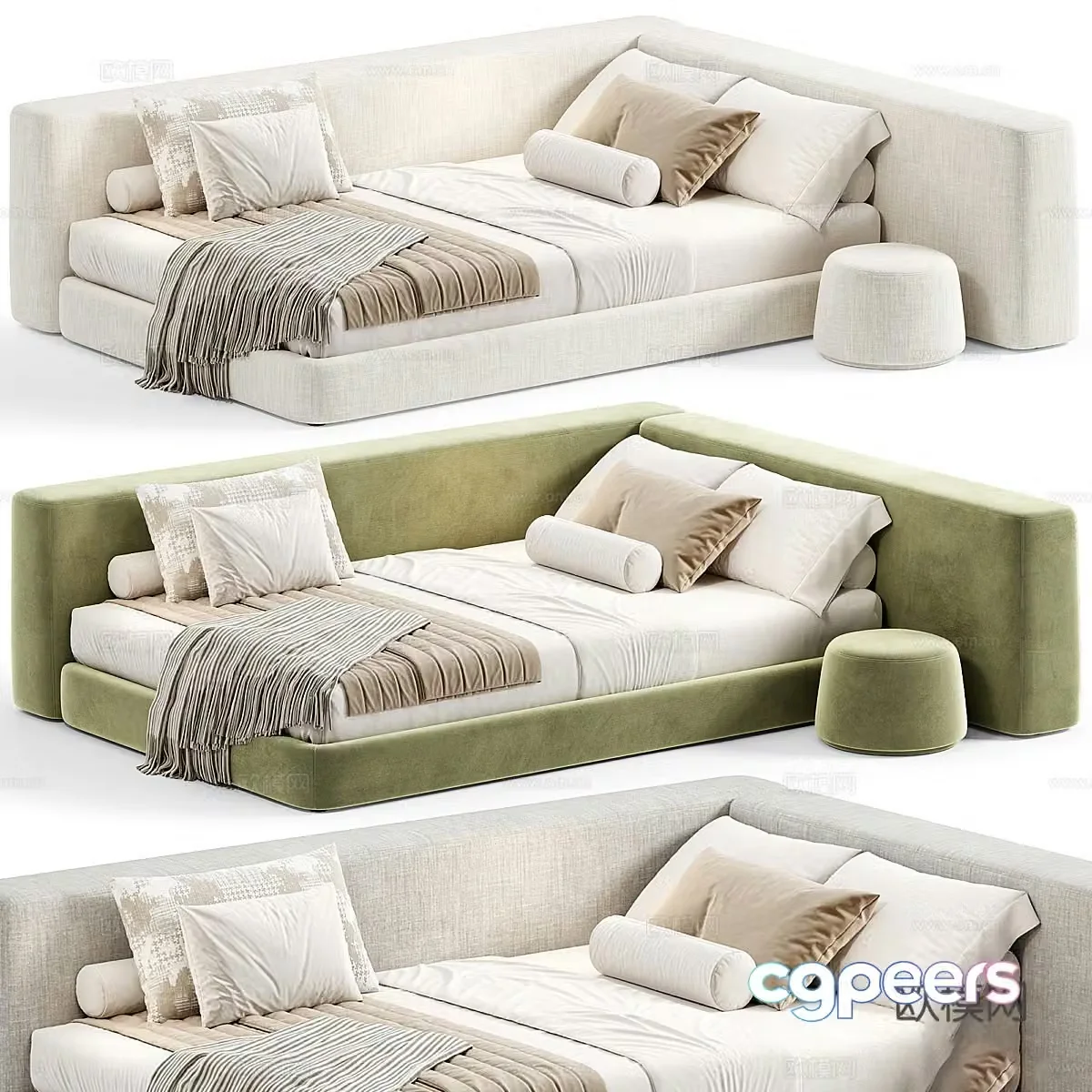 Modern cream style children’s fabric sofa bed 3d model