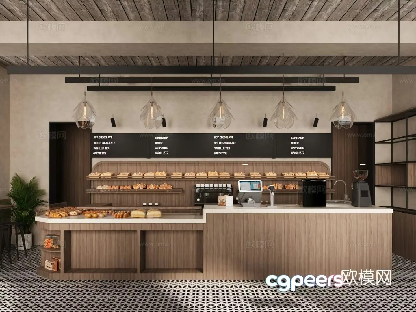 Medium vintage retro cafe Medium vintage coffee bakery Operating table Chandelier Bread cabinet 3d model
