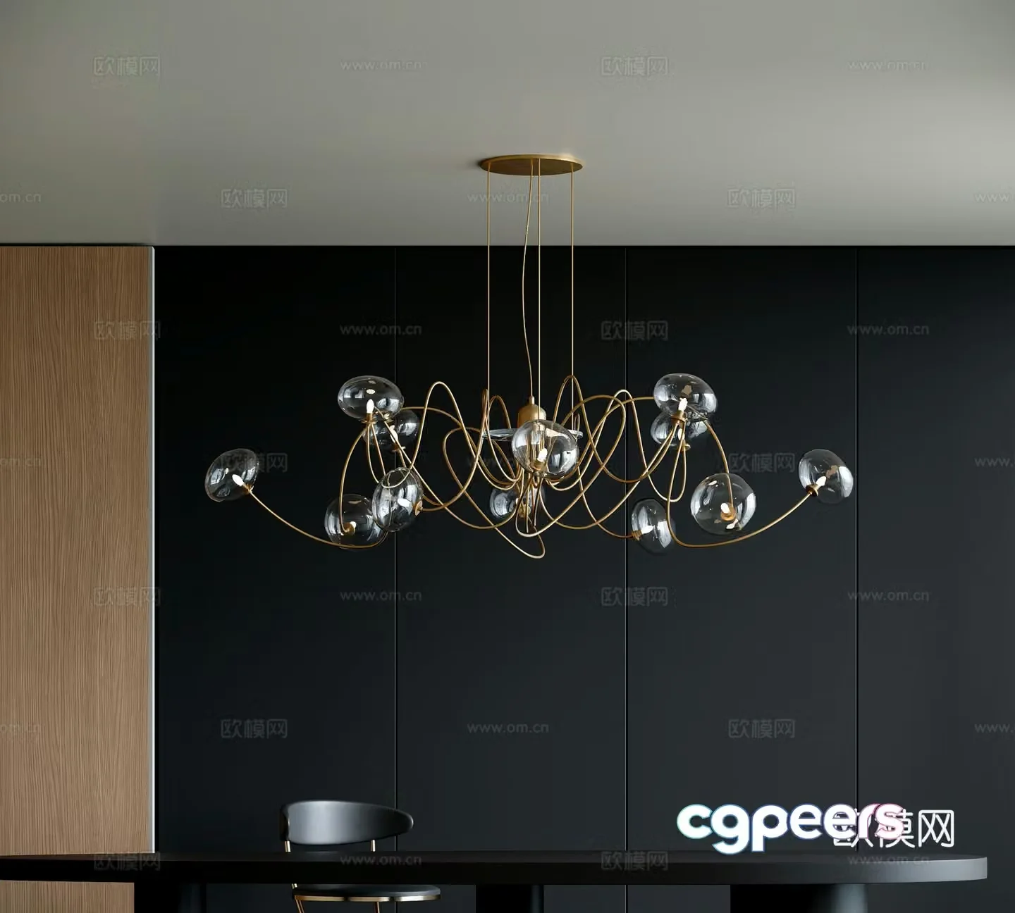 Modern multi-head chandelier 3d model