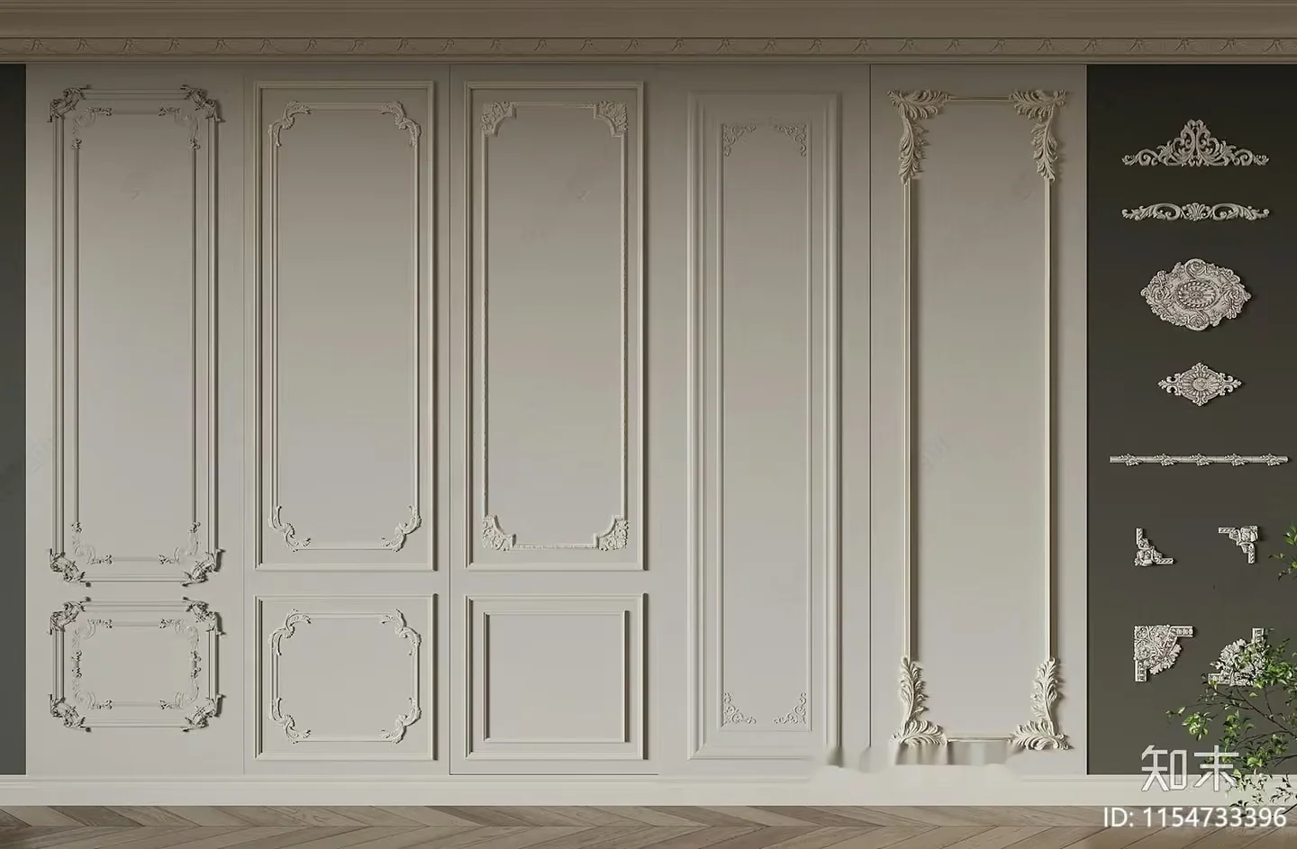 A Wall With Decorative Molding 3D Model – 11526 – VRAY Render