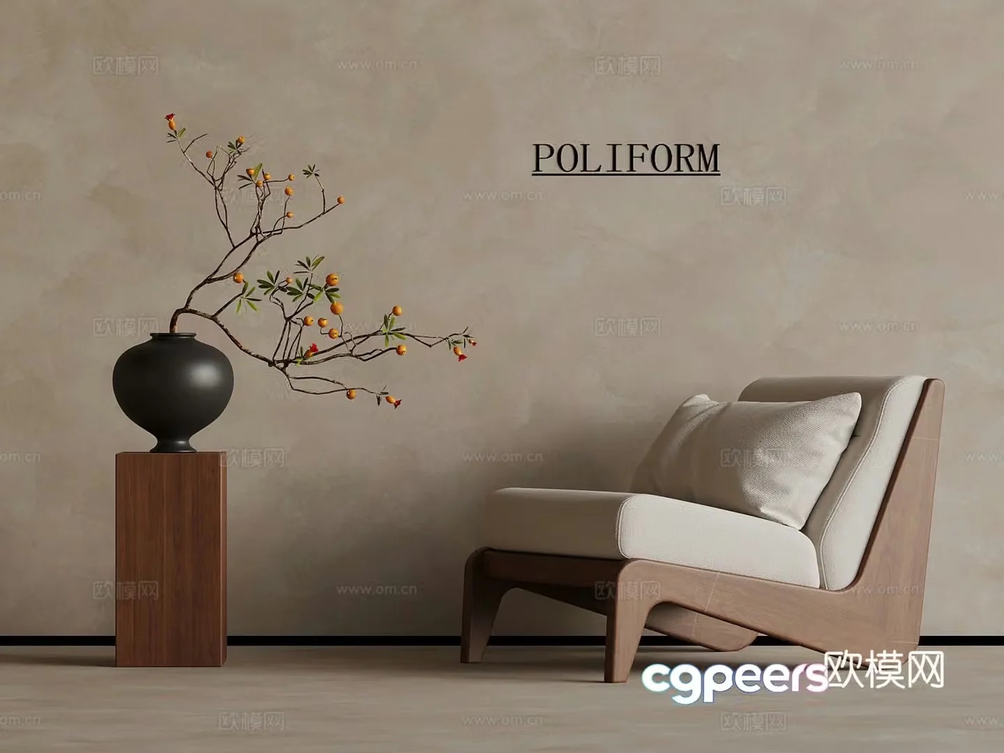 Medium style leisure chair with side ornaments 3D model