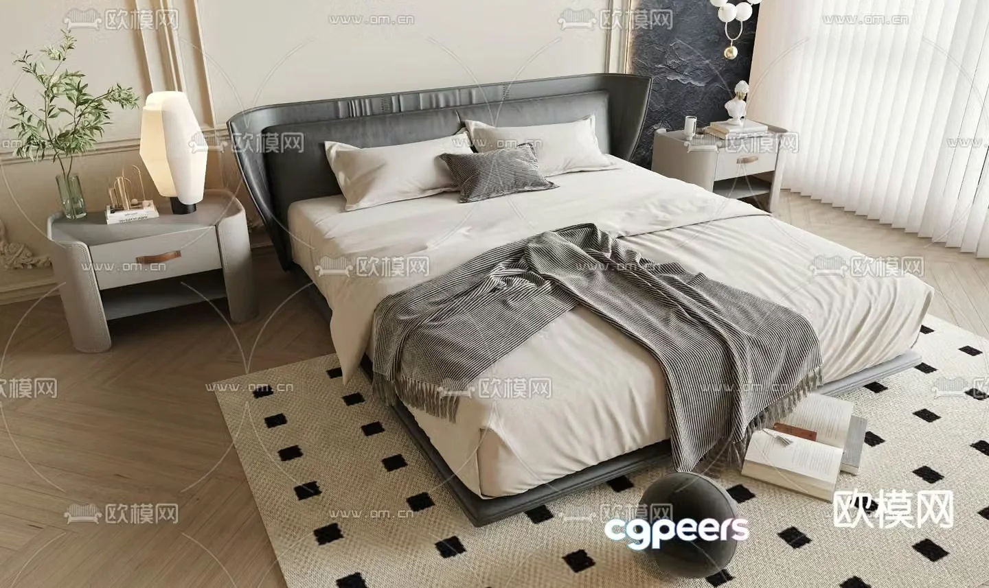 Modern double bed 3d model