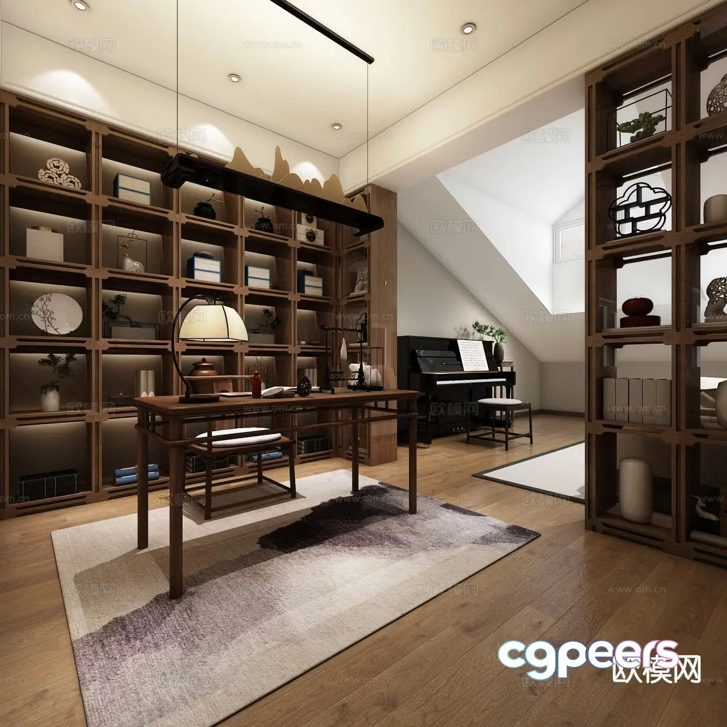 New Chinese style study loft 3D model