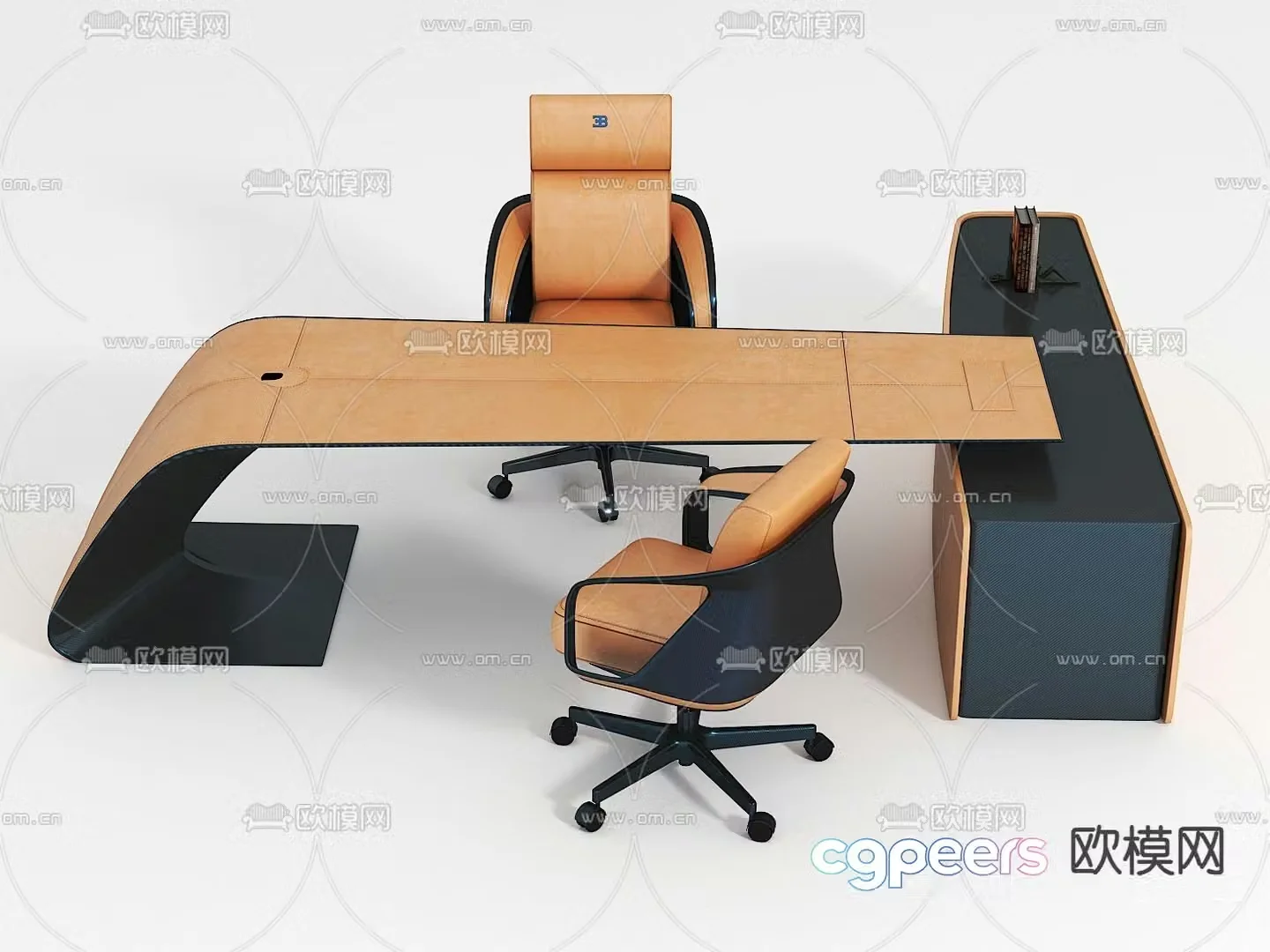 Orange desk desk office desk chair 3d model