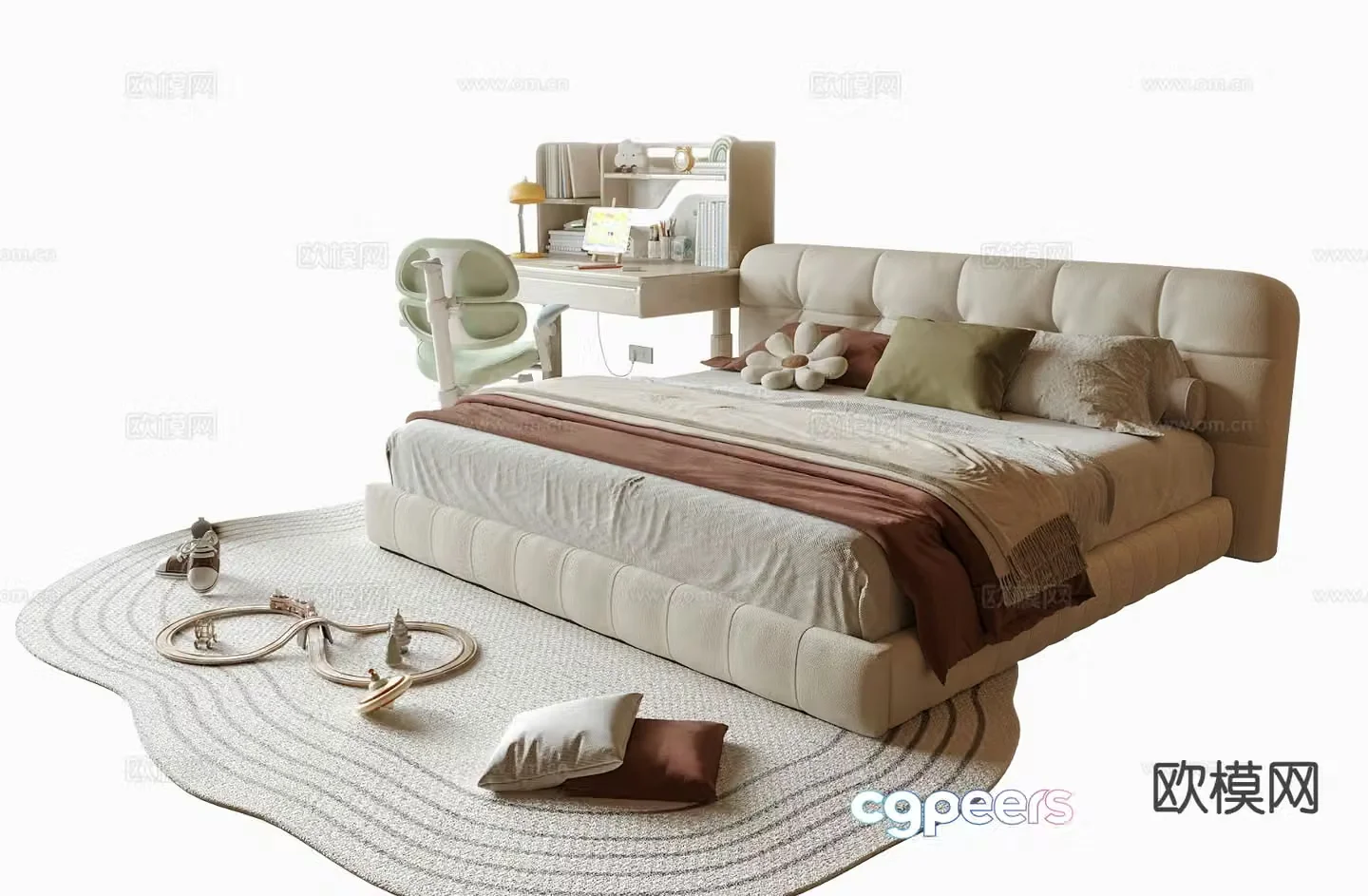 Modern children’s bed double bed 3d model