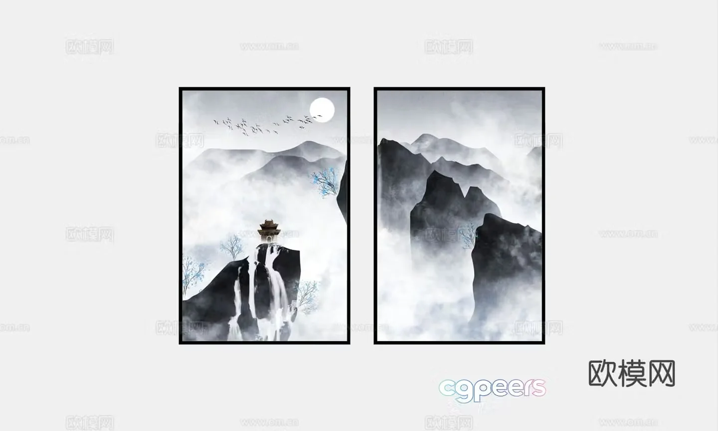 New Chinese style decorative painting landscape painting hanging painting 3D model