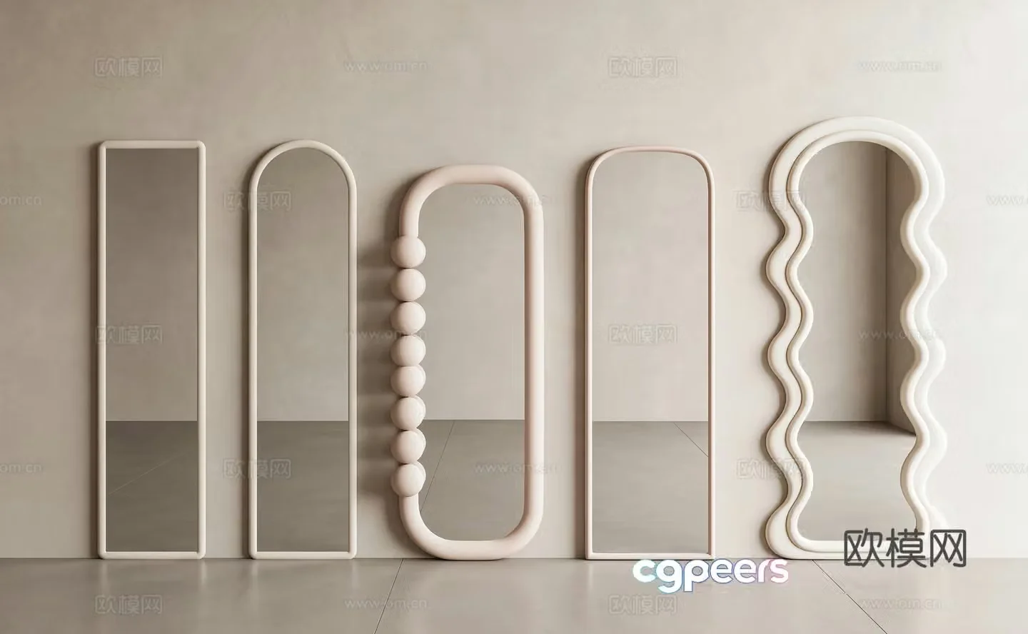 Modern cream mirror Floor-standing mirror Special shape mirror Decorative mirror Dressing mirror Makeup mirror Fitting 3D model