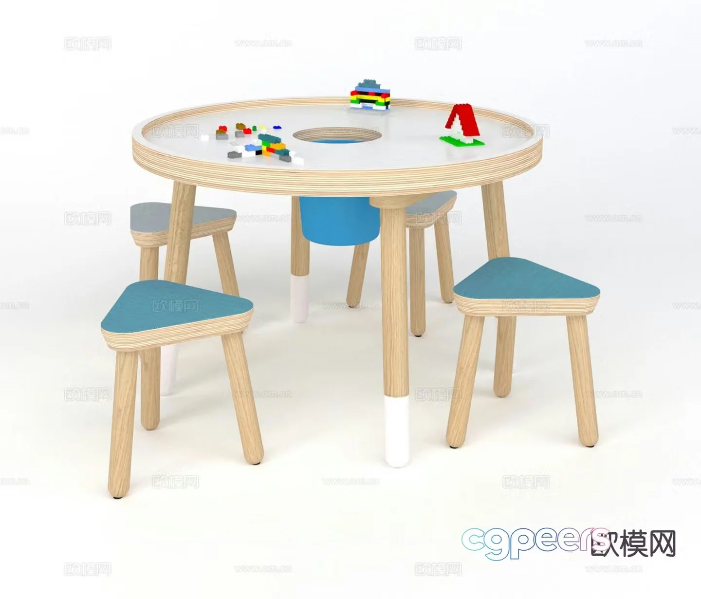 Modern children’s table and chairs toy table 3d model