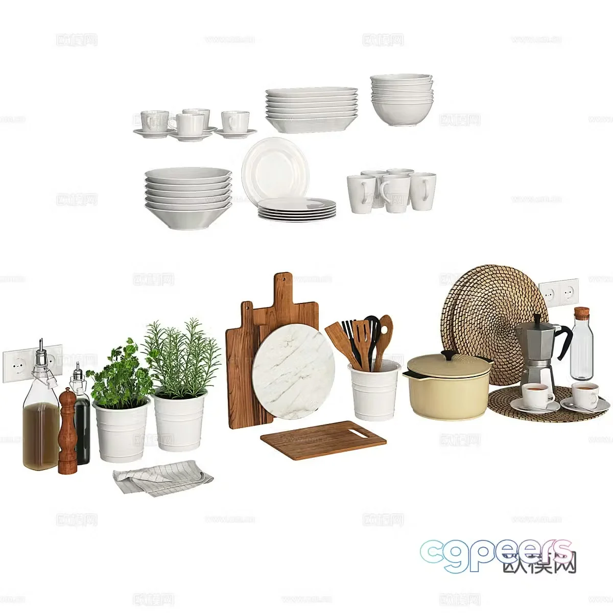 kitchen supplies dishes chopping board 3d model