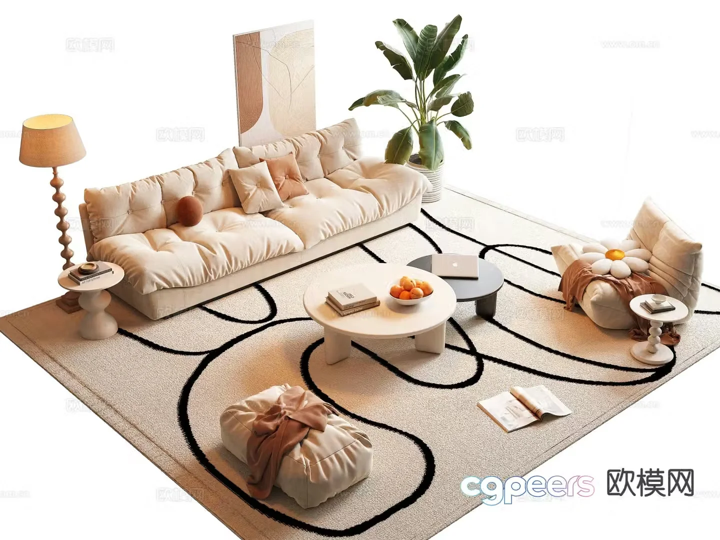 Cream style modular sofa 3d model