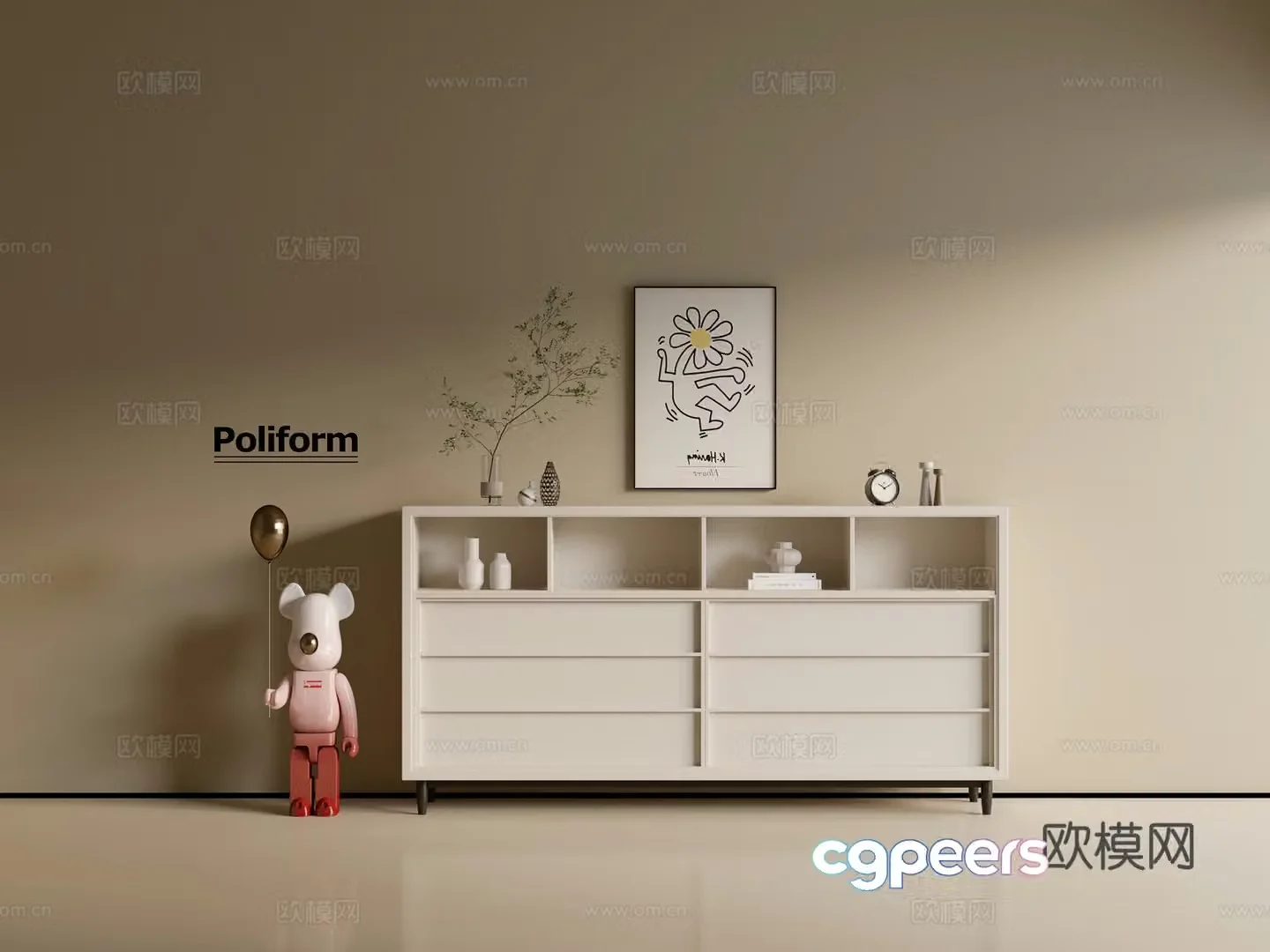 Modern cream wind chest of cabinet ins wind minimalist wind cabinet whole cabinet sideboard balcony cabinet 3d model