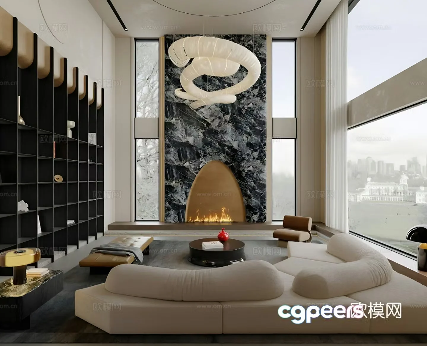 Modern Italian villa living room Villa living room without owner light Italian lights Fireplace 3d model