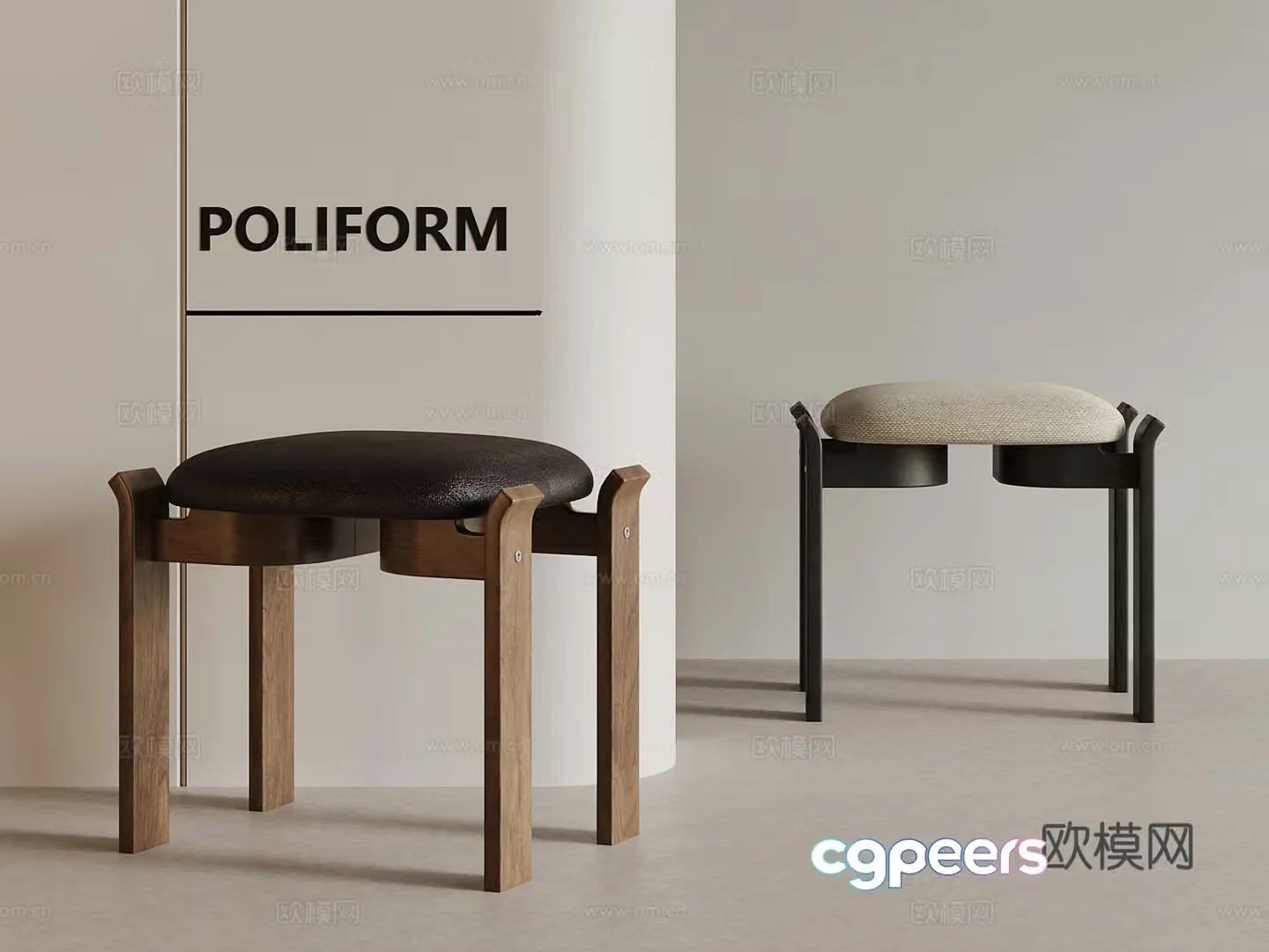 Middle-aged style stool square stool wooden stool 3d model