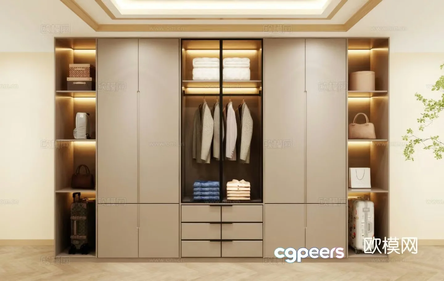 Light luxury wardrobe wardrobe bedroom wardrobe hotel wardrobe 3D model
