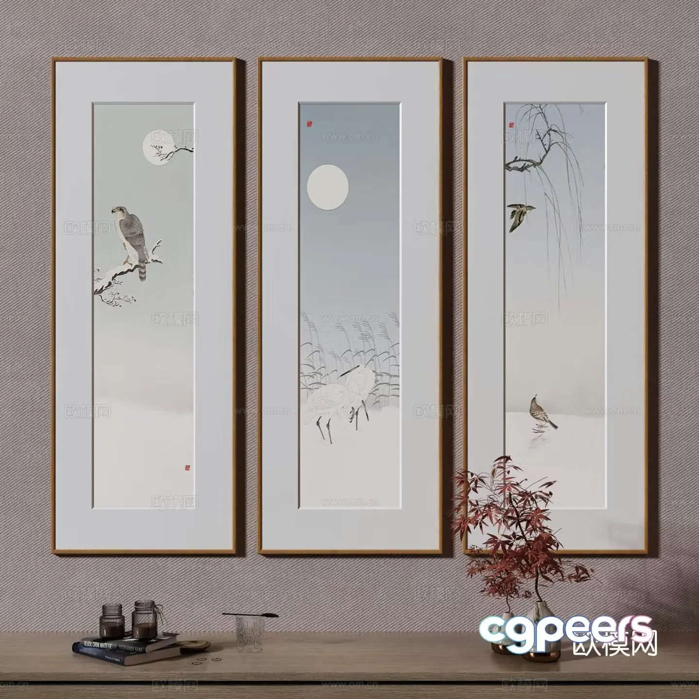 New Chinese style decorative painting flower and bird painting hanging painting 3D model