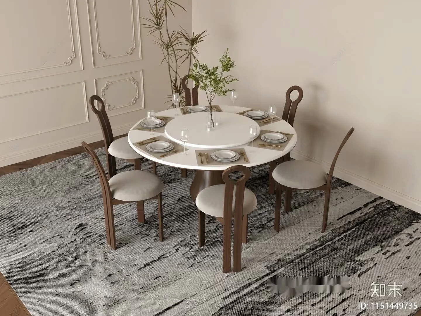 A Round Dining Table 3D Model – 16593 – VRAY Render