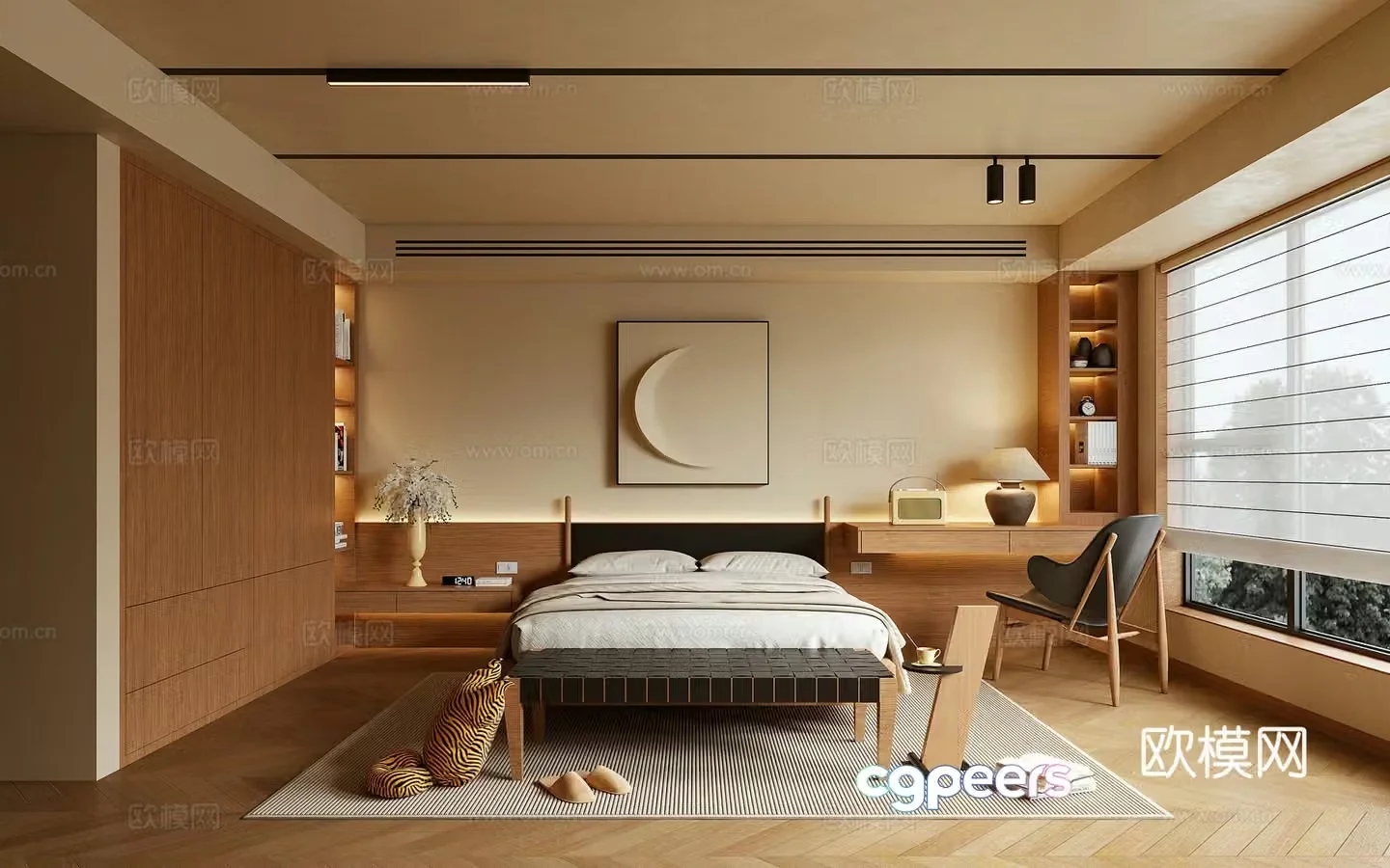 Bedroom Double Bed Leisure Chair 3D Model