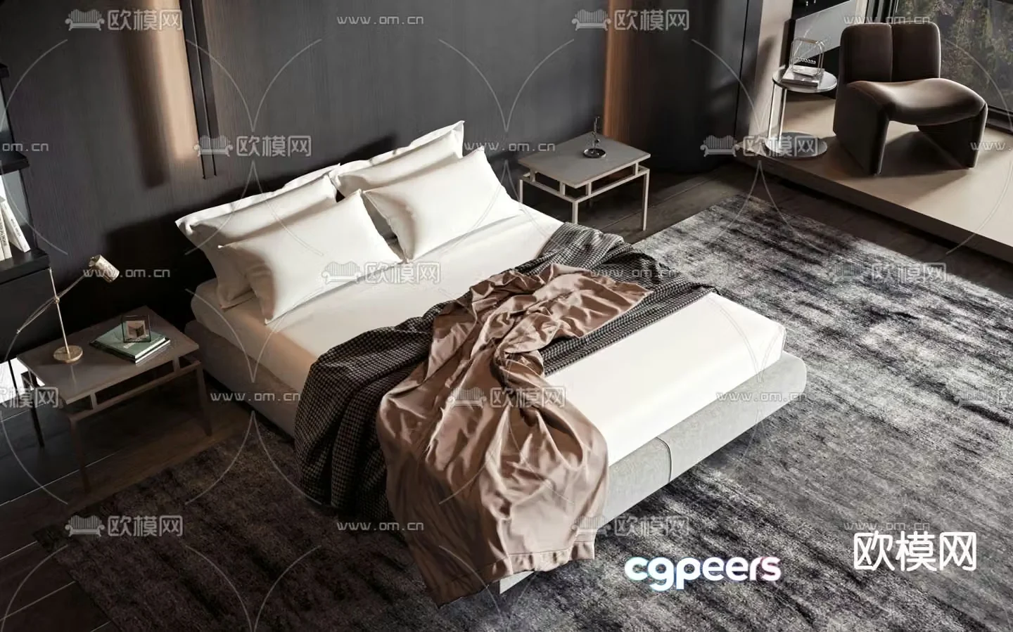 Modern double bed 3d model