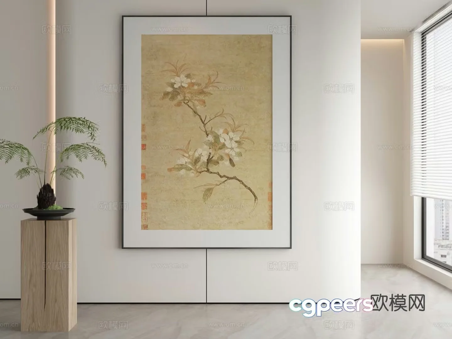 New Chinese style decorative painting flower hanging painting 3d model