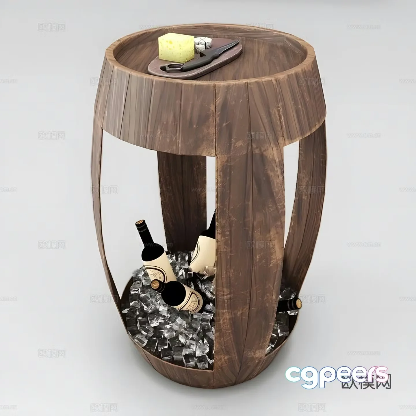 Wine barrel round table side table 3D model