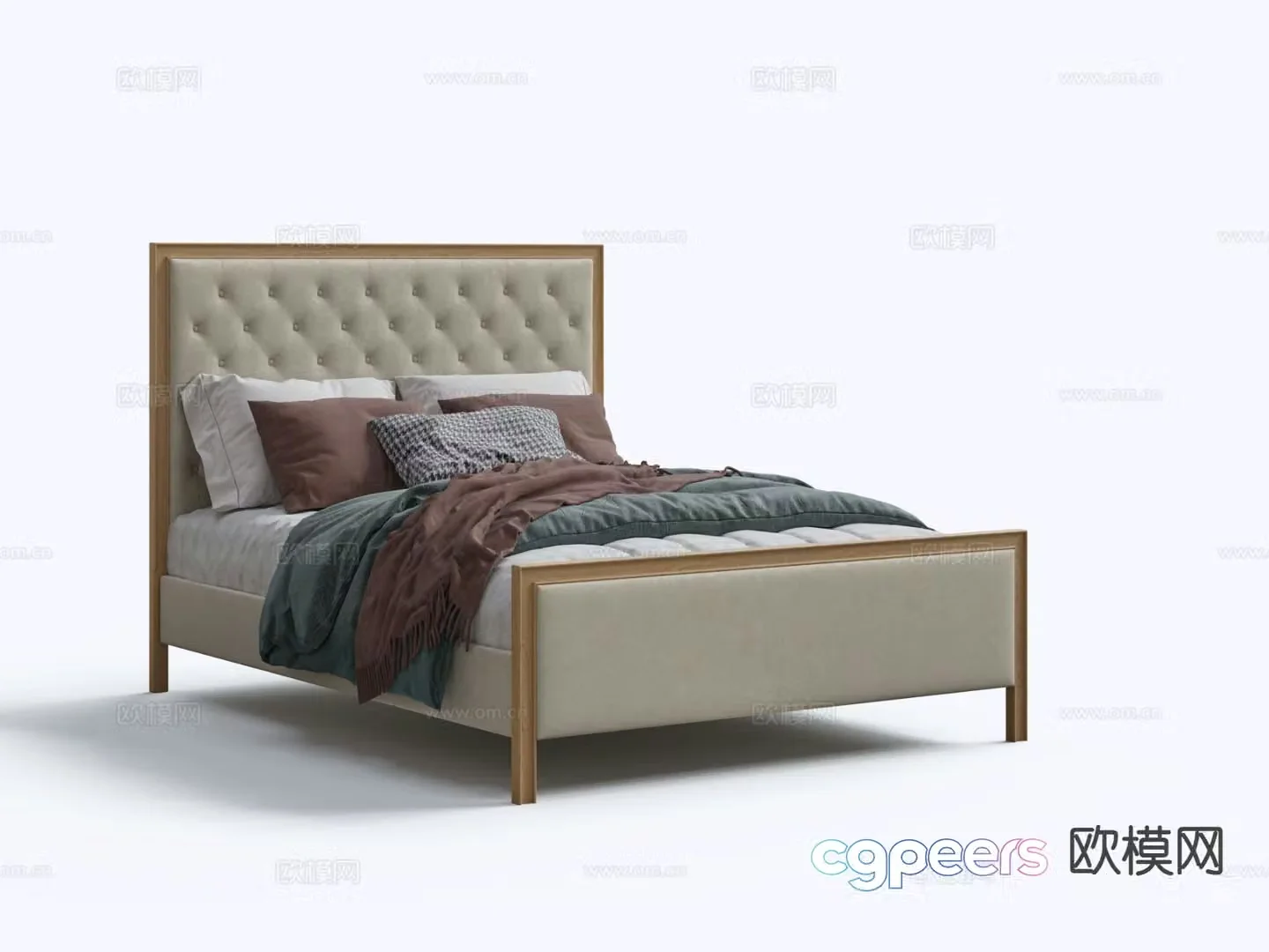 Simple European double bed 3d model