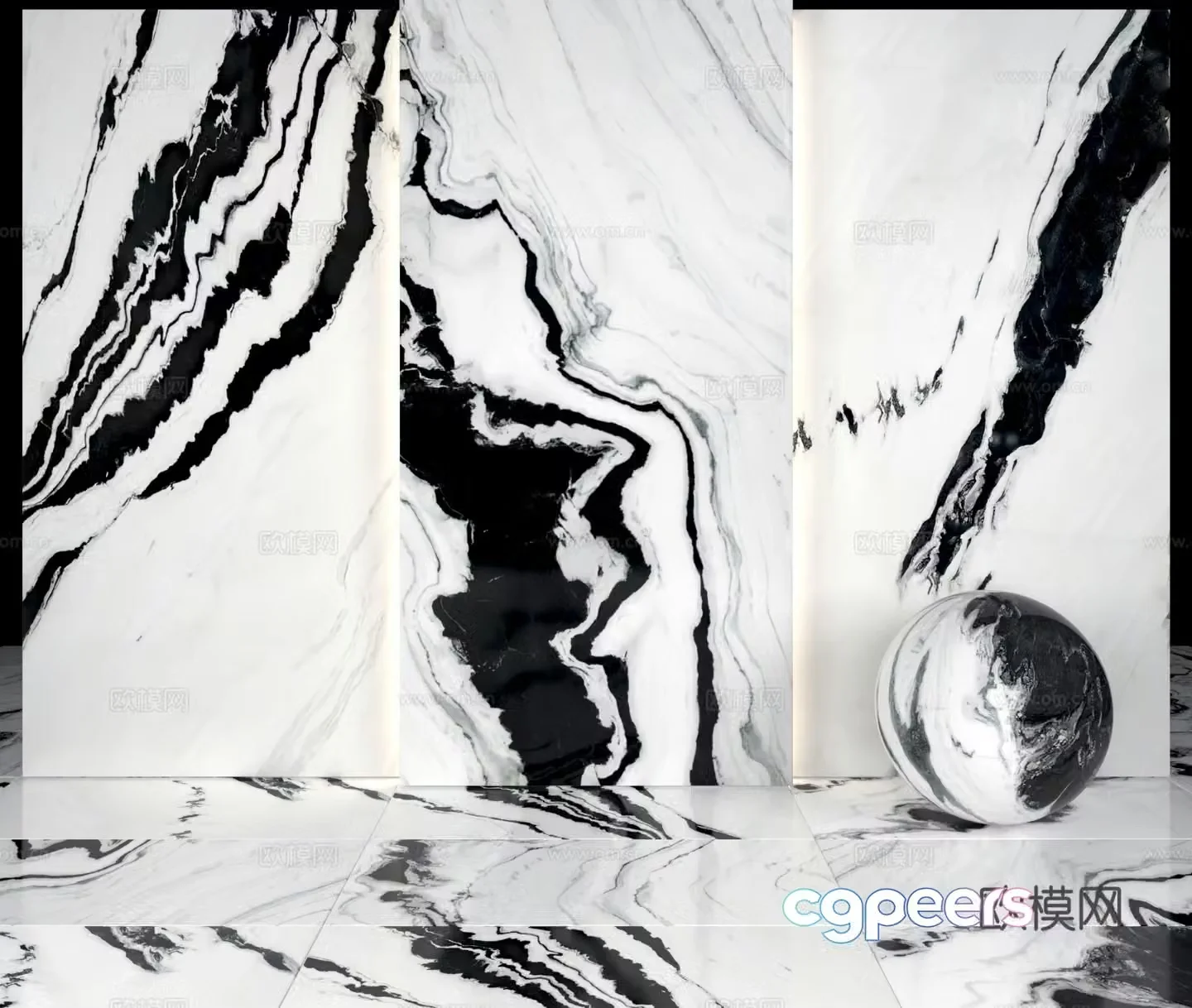 Modern panda white marble slate tile wall 3d model