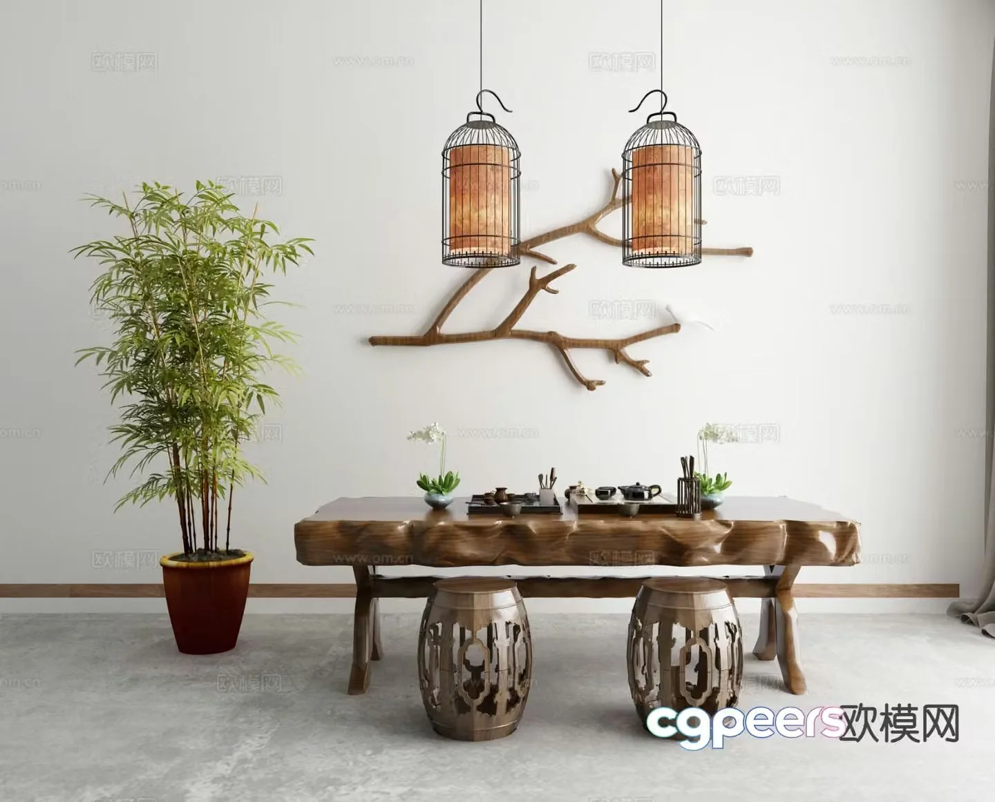 New Chinese tea table and chairs 3d model