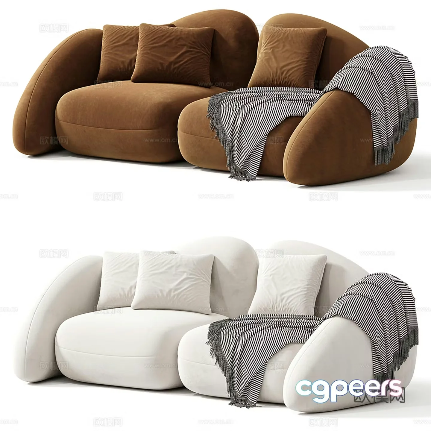 Creamy wind multiplayer curved sofa collection 3d model