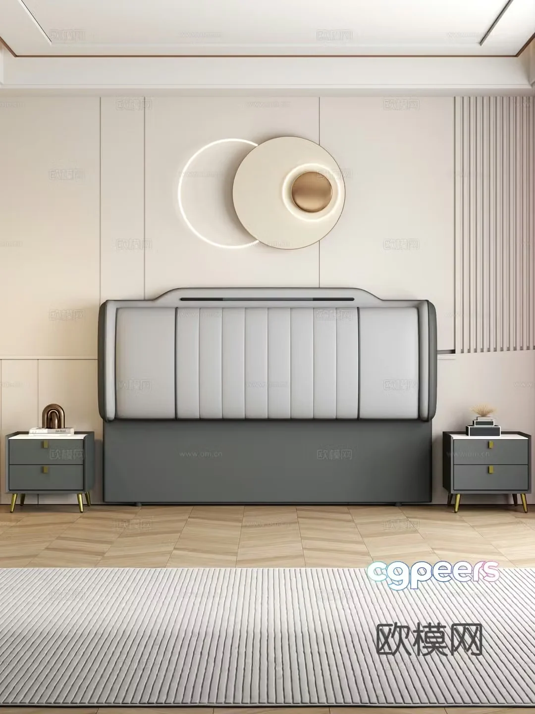 Modern bedroom Bedside double bed nightstand 3d model
