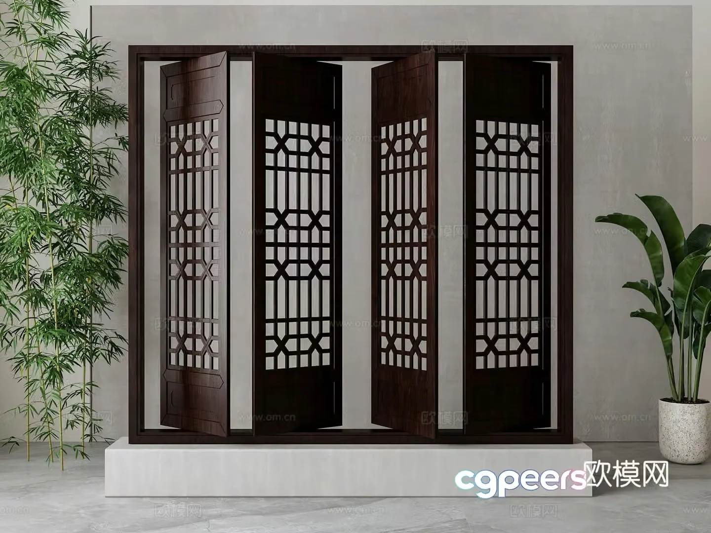 New Chinese style floor-to-ceiling window 3D model