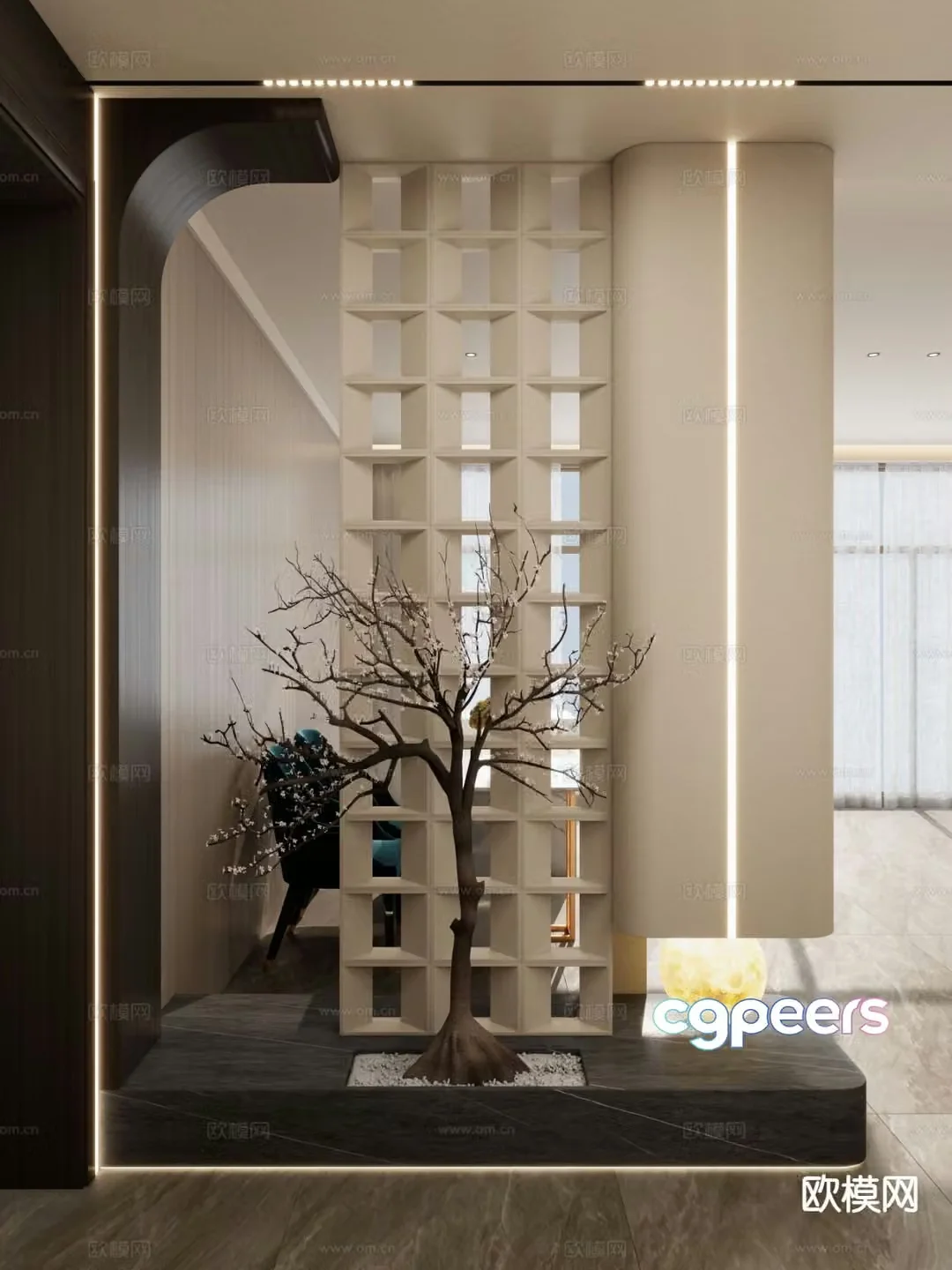 New Chinese style entrance landscaping cement brick 3D model
