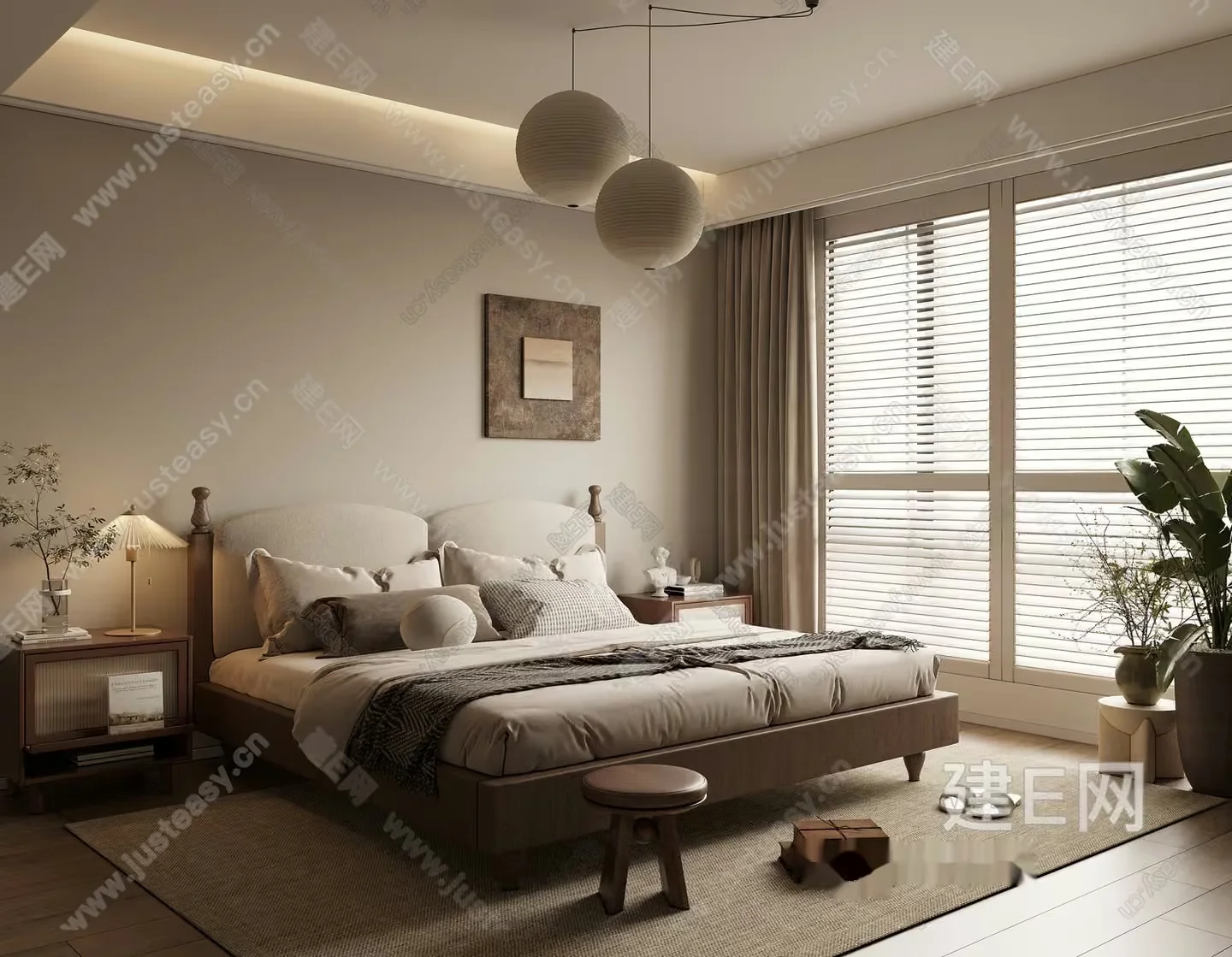 A Beige Bed 3D Model – 9173 – VRAY Render