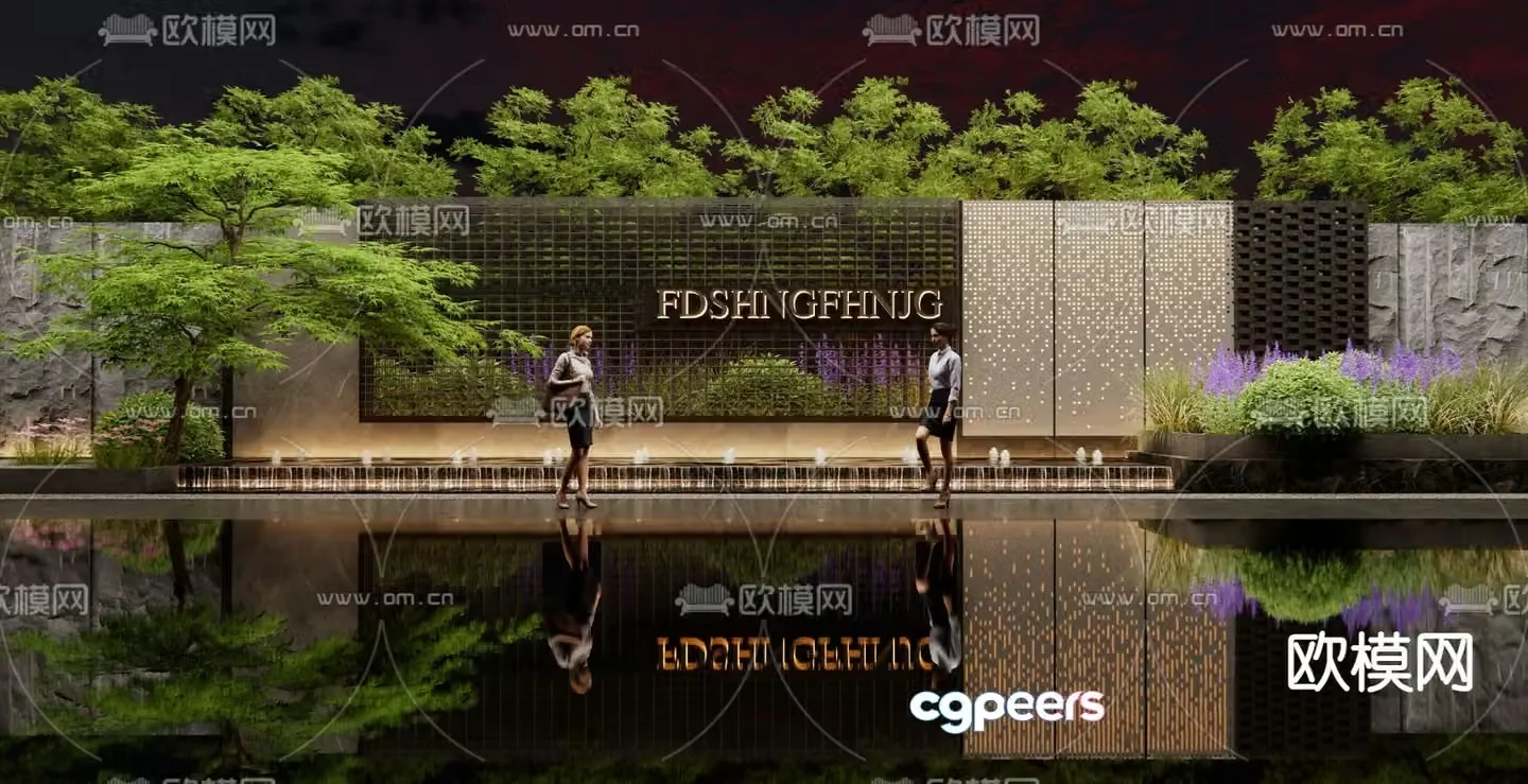Demonstration area landscape wall falling water landscape 3D model