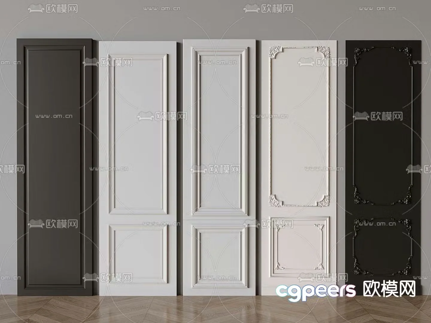French wainscoting wall panel wall skirt 3d model