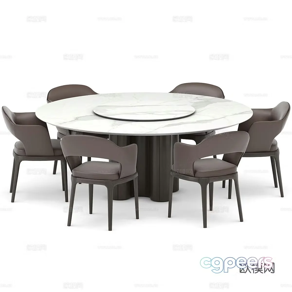 Modern round dining table and chair combination 3D model