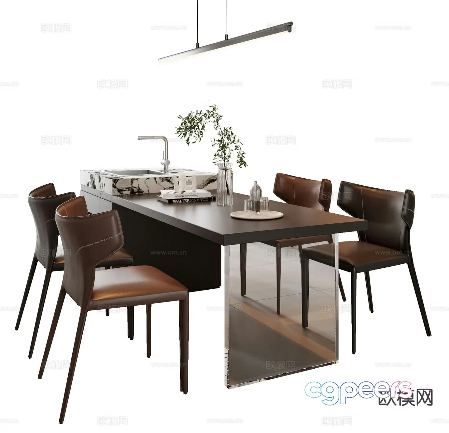 Italian dining table and chairs island dining table 3d model