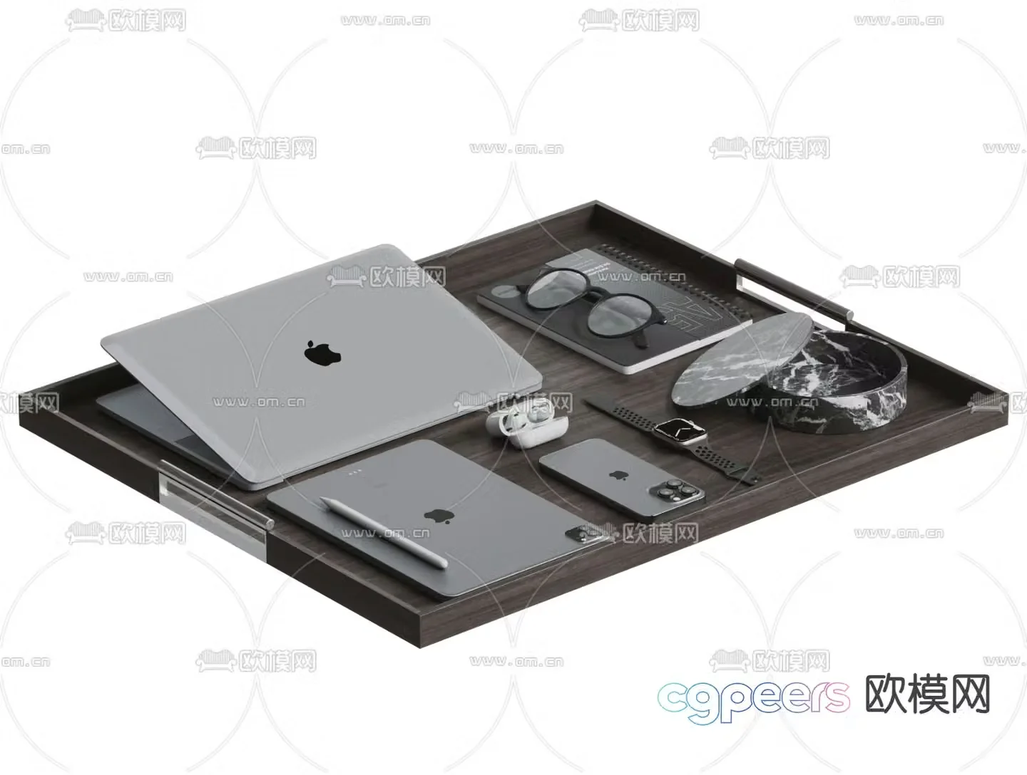 Desktop accessories Apple computer tablet mobile phone glasses 3d model