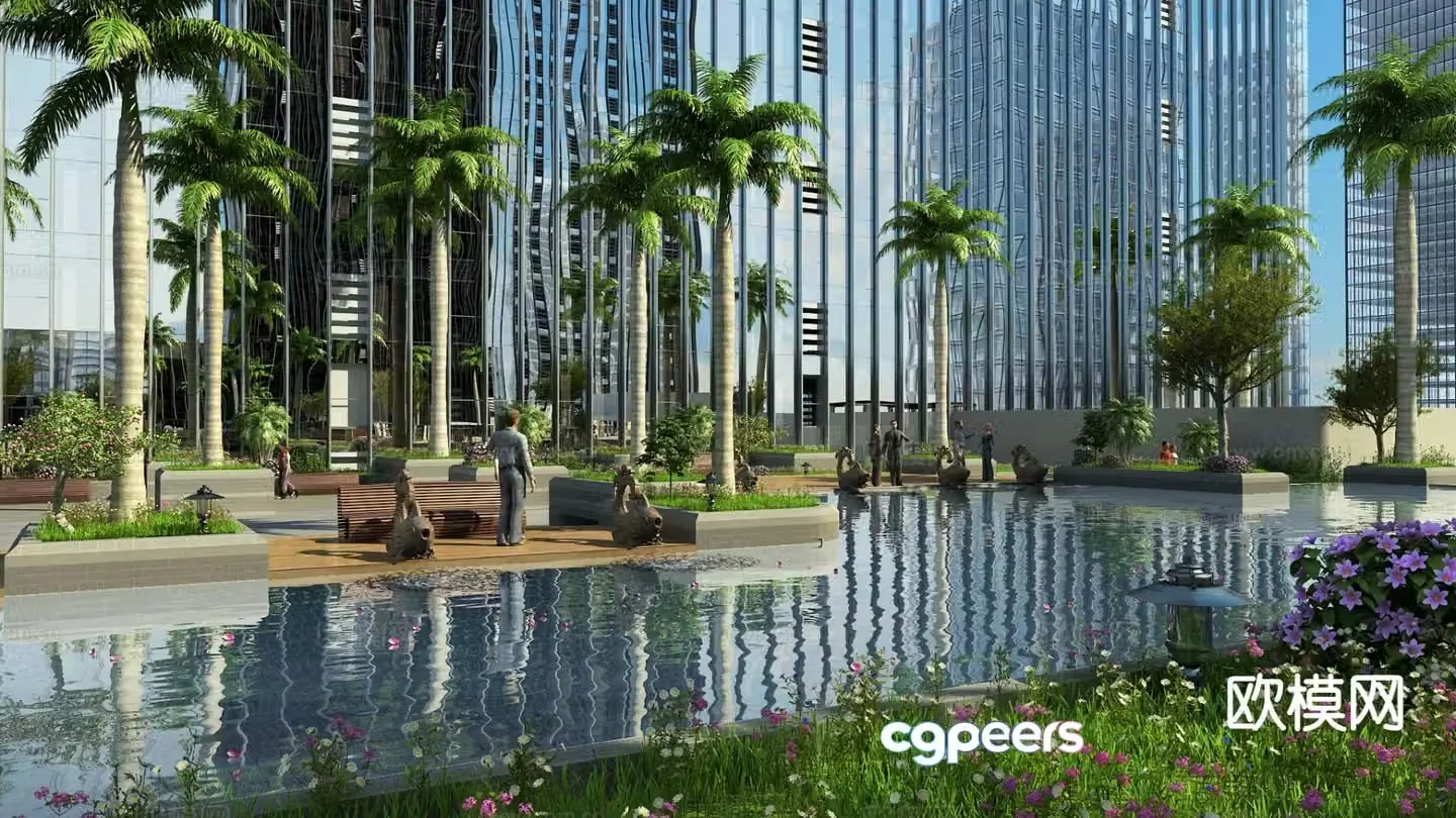 Modern roof garden garden landscape 3d model