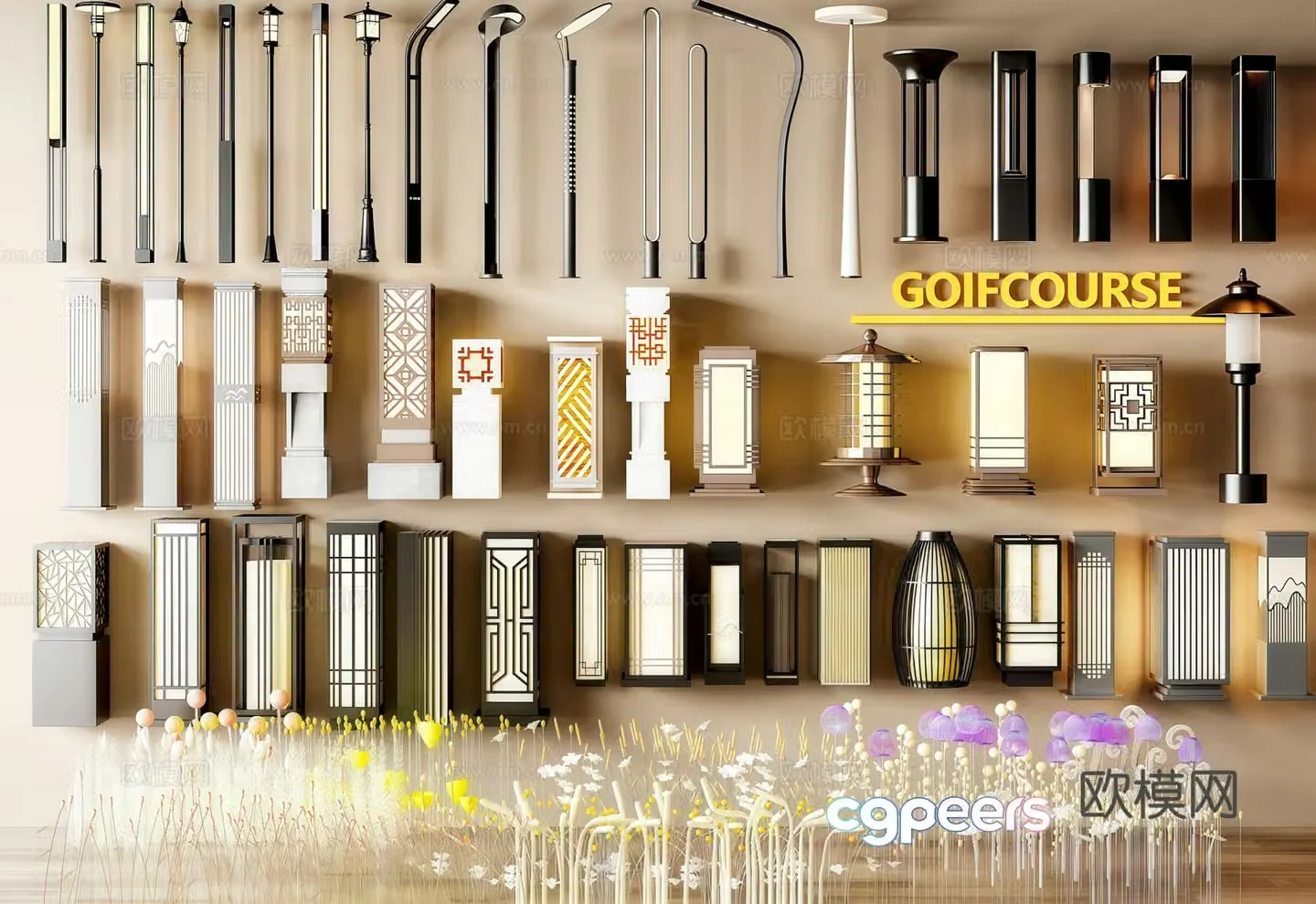 New Chinese retro outdoor lights street lights landscape lights 3d model