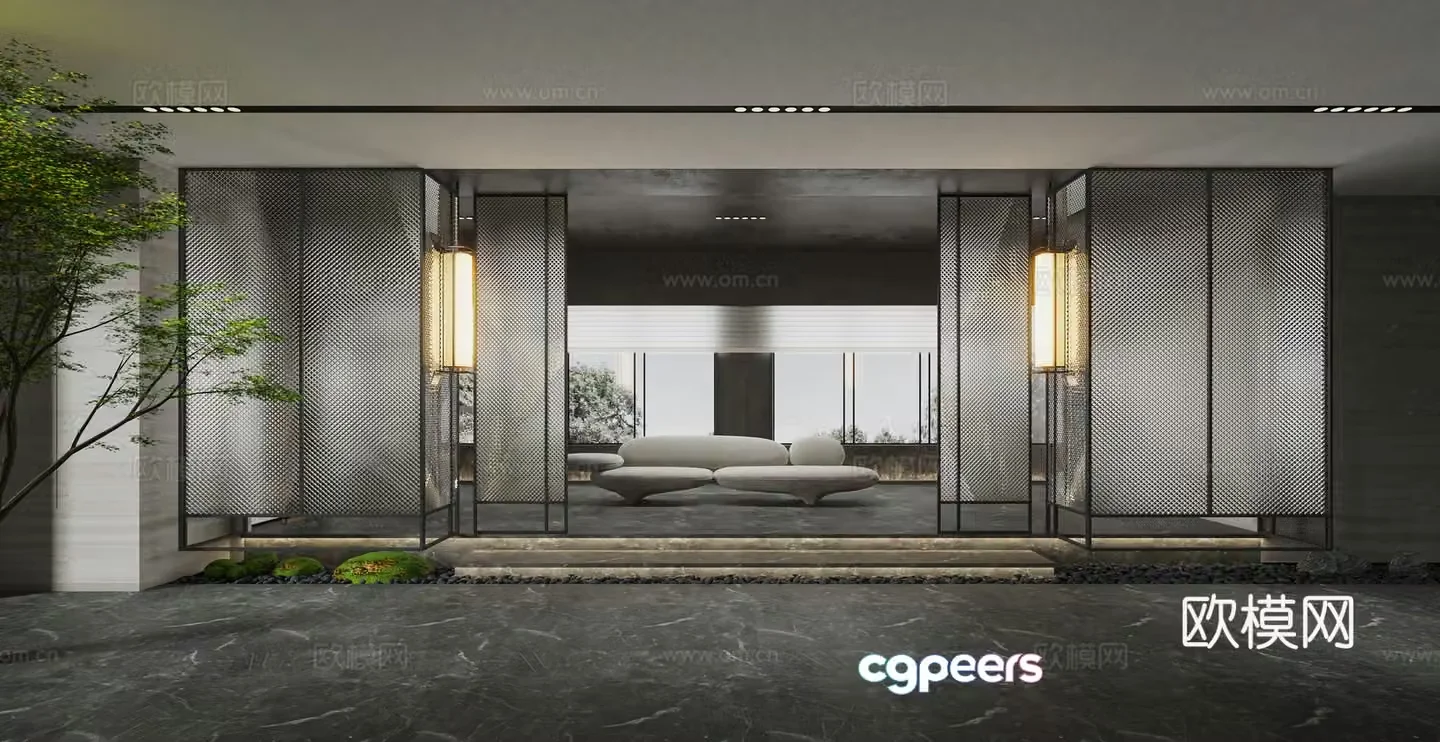 Modern hotel club corridor hotel entrance lounge area 3D model