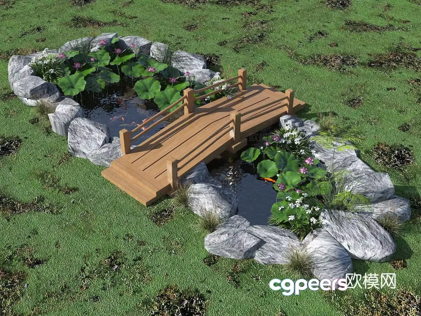 Modern ecological fish pond pool lotus pond ornamental koi pond rockery stacked waterfall waterfall 3D model
