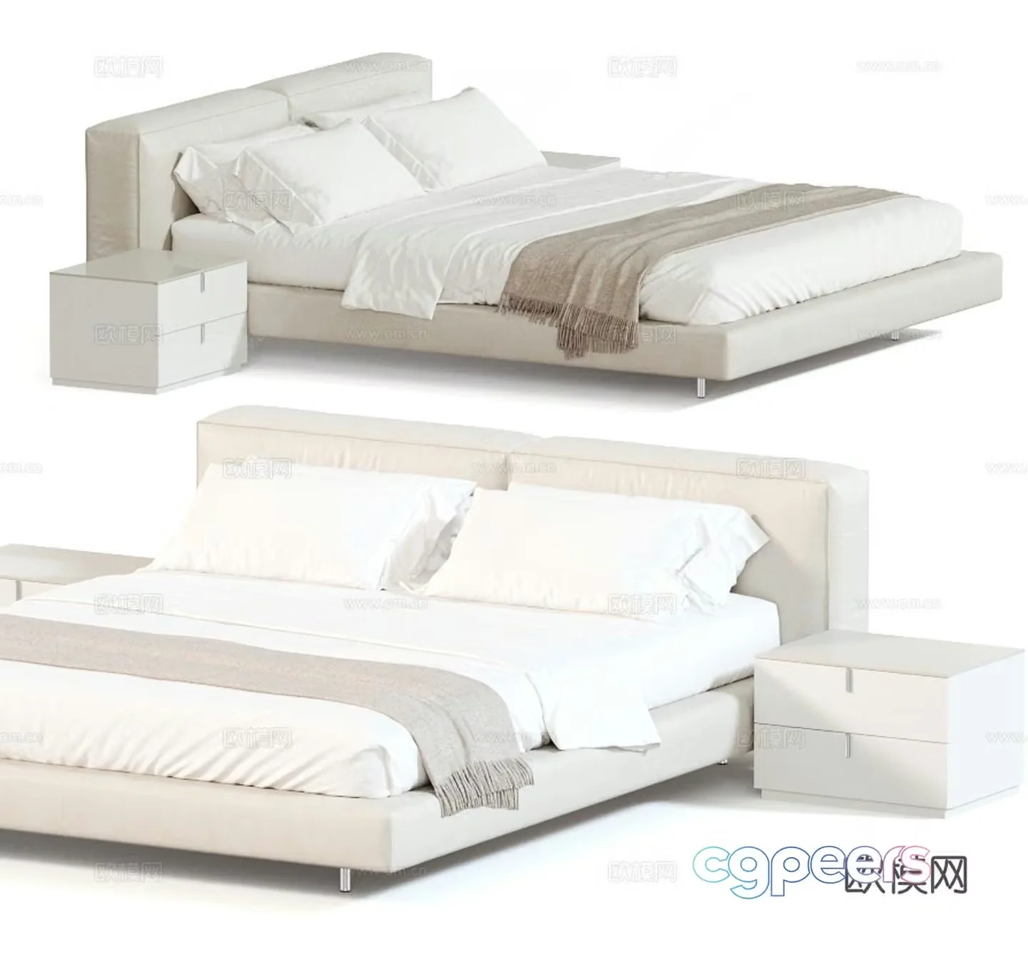 French double bed 3d model