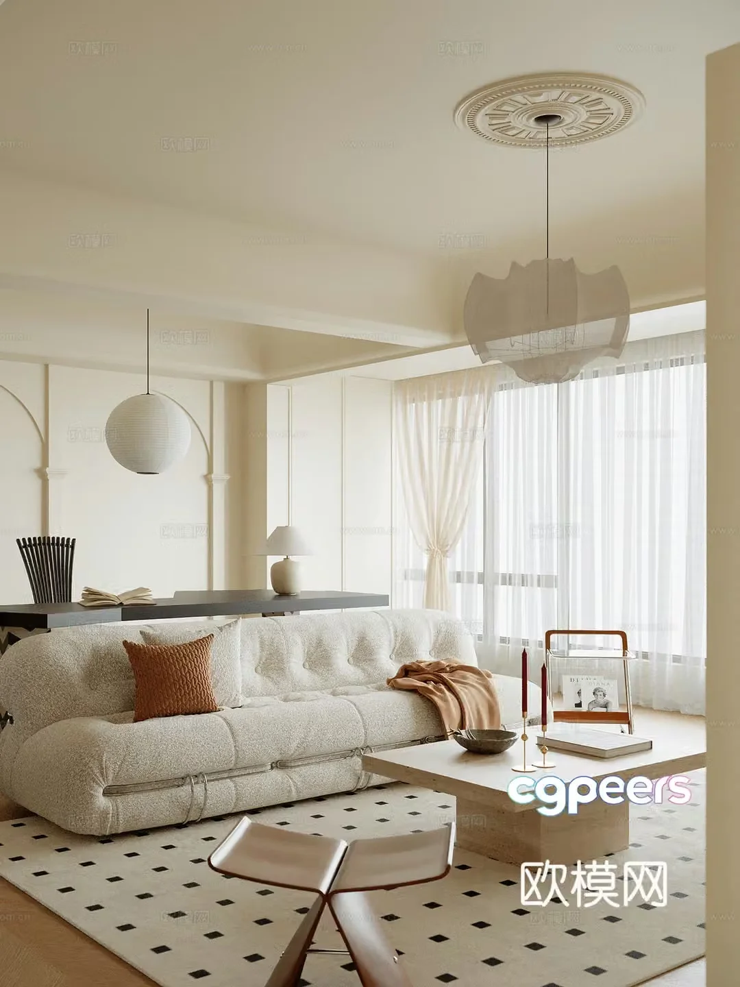Cream style living room 3d model