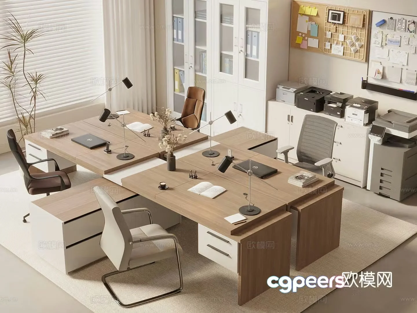 Card space desk file cabinet file cabinet printer office chair office supplies 3D model