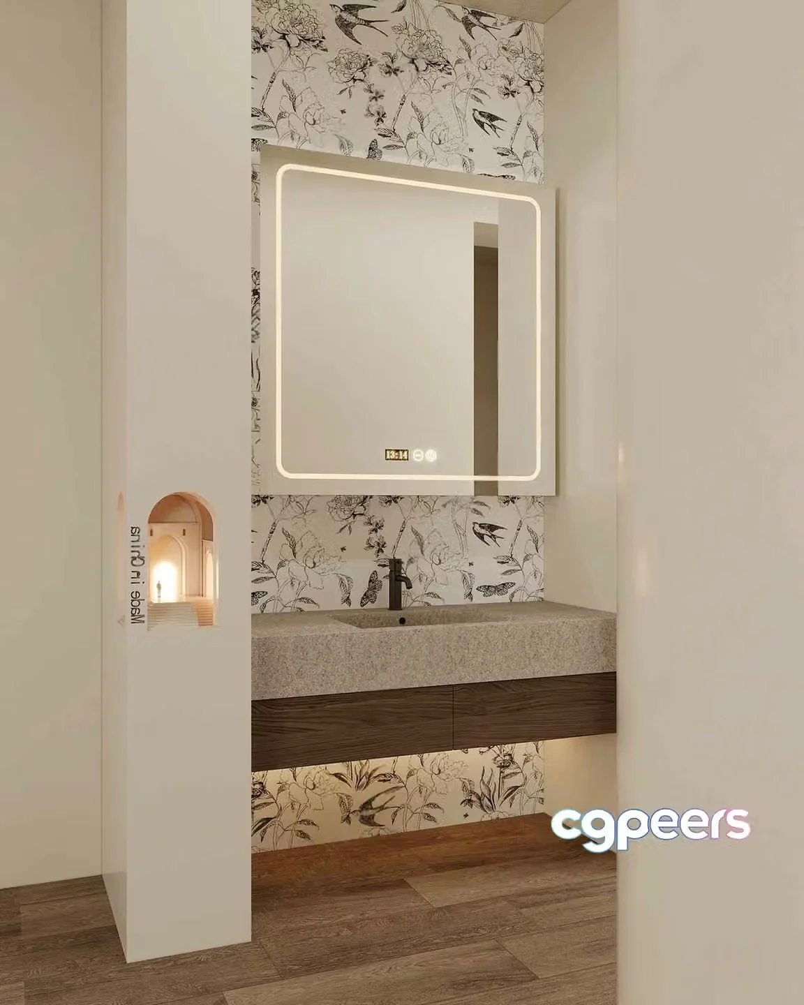 A Modern Bathroom Vanity With A Mirror 3D Model – 2331 – VRAY Render